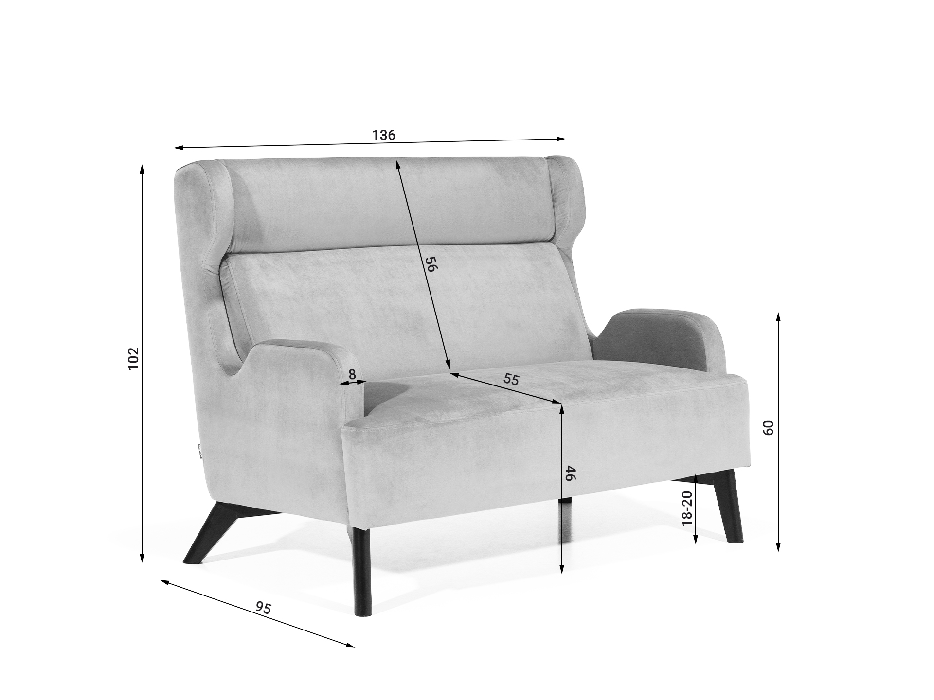 Designerska sofa Wing - wymiary