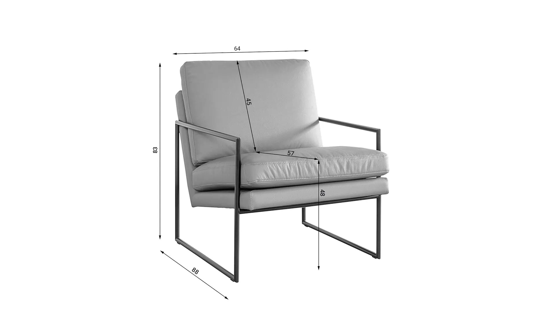 Fotel Modern, metalowe nogi w formie ramy w kolorze czarnym