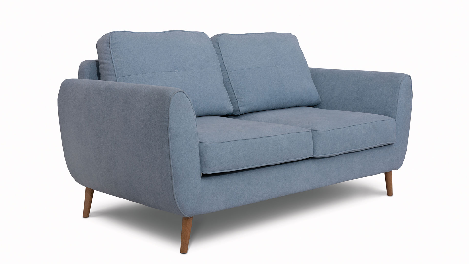 Sofa w kolorze niebieskim z ozdobną lamówką Oland