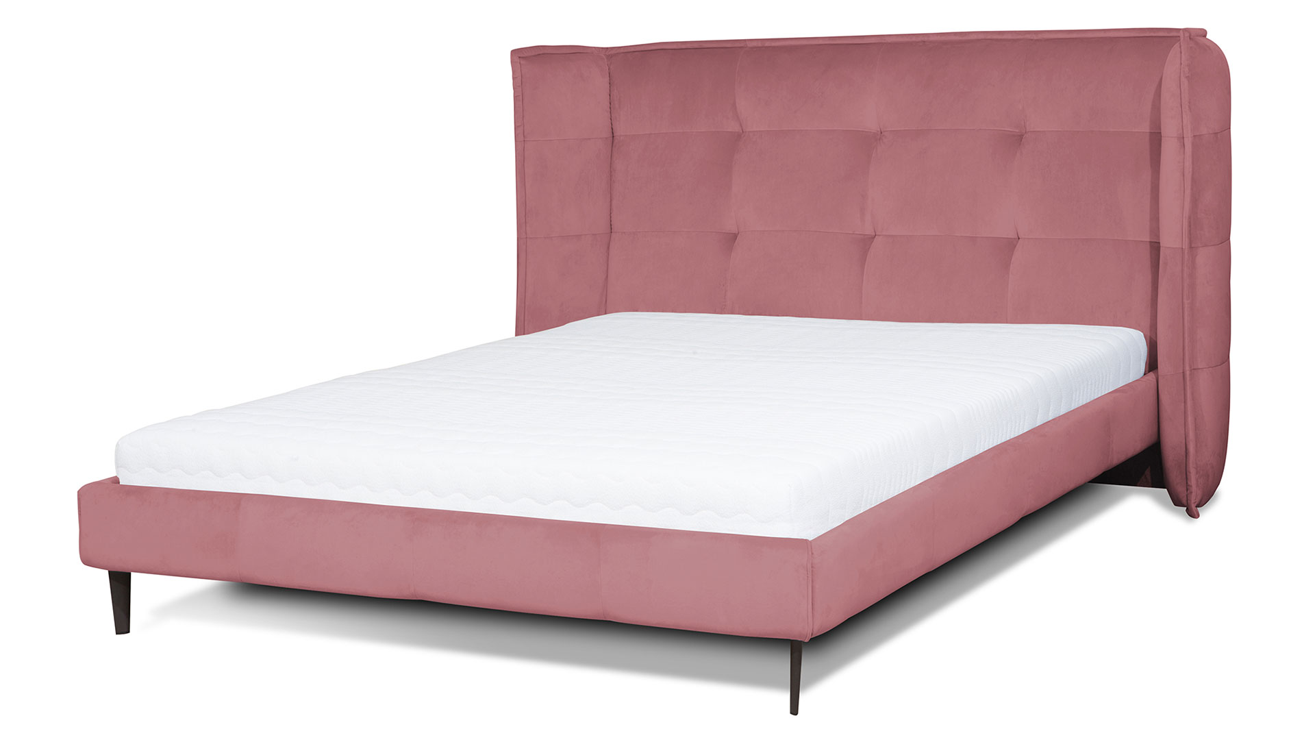 Różowe łóżko tapicerowane z szerokim wezgłowiem Manhattan